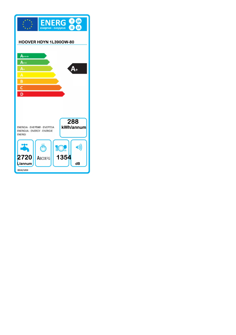 Page n°1 - Label énergétique Hoover HDYN 1L390OW-80