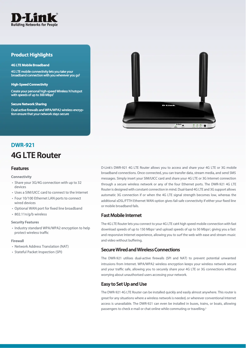 Página 1 del manual Ficha técnica D-Link DWR-921