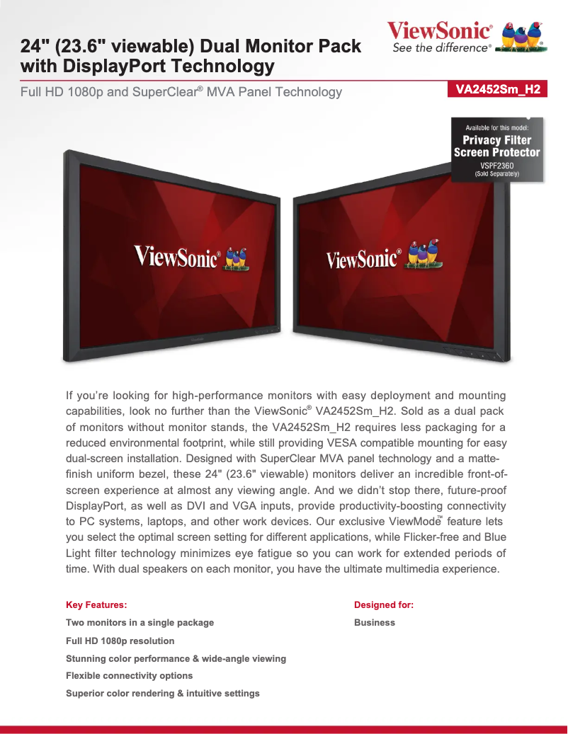 Page 1 de la notice Manuel utilisateur Viewsonic VA2452