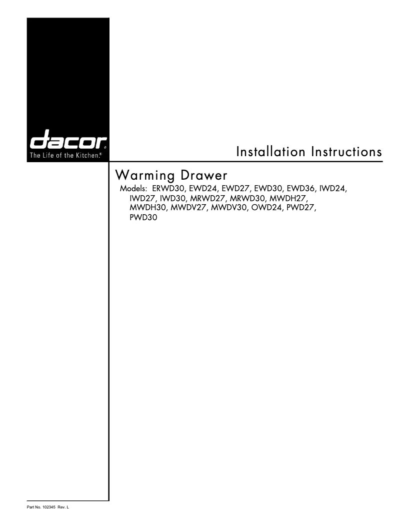 Page n°1 - Guide d'installation Dacor EWD30SCH
