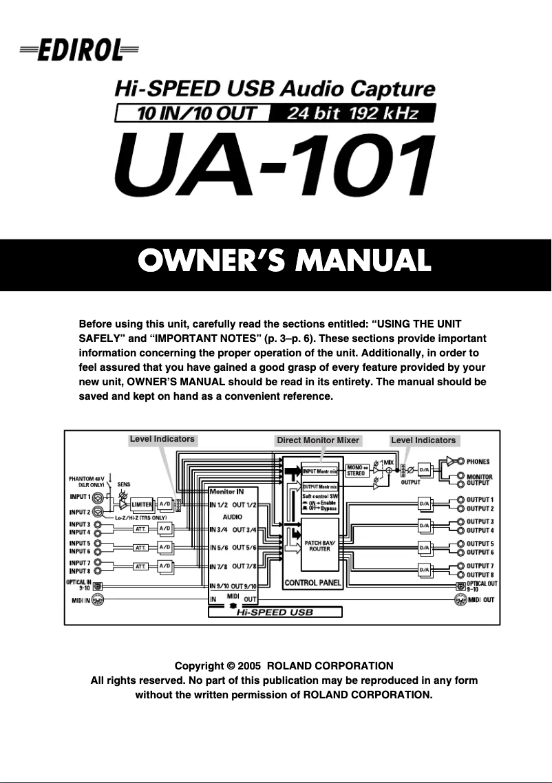 Page n°1 - Manuel utilisateur Roland UA-101