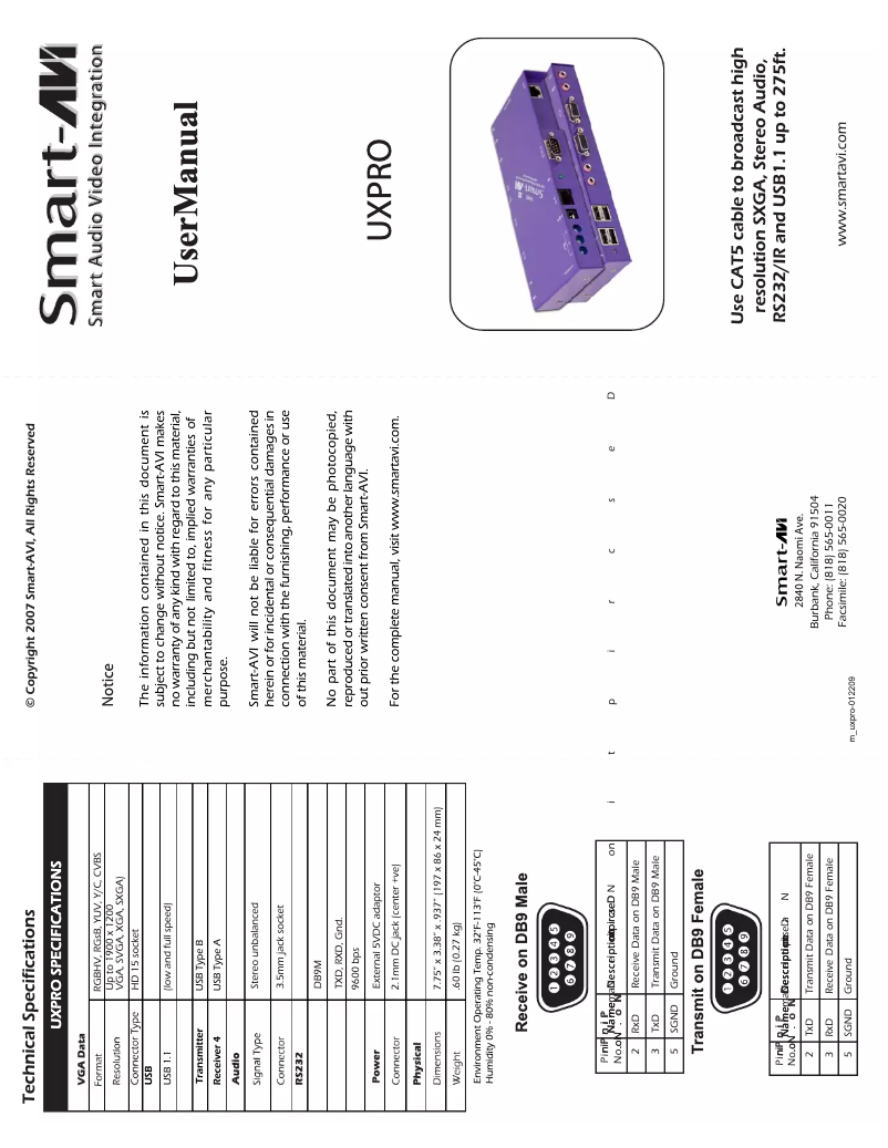 Page n°1 - Manuel utilisateur Smart-AVI UX-PROS