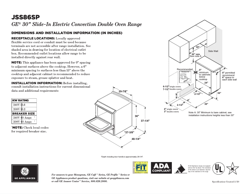 Página 1 del manual Ficha técnica GE JSS86SPSS