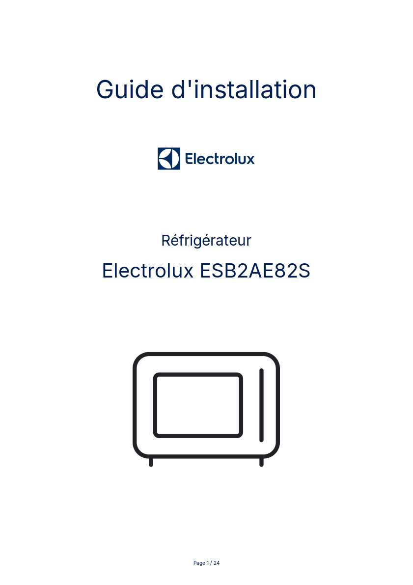 Page n°1 - Guide d'installation Electrolux ESB2AE82S