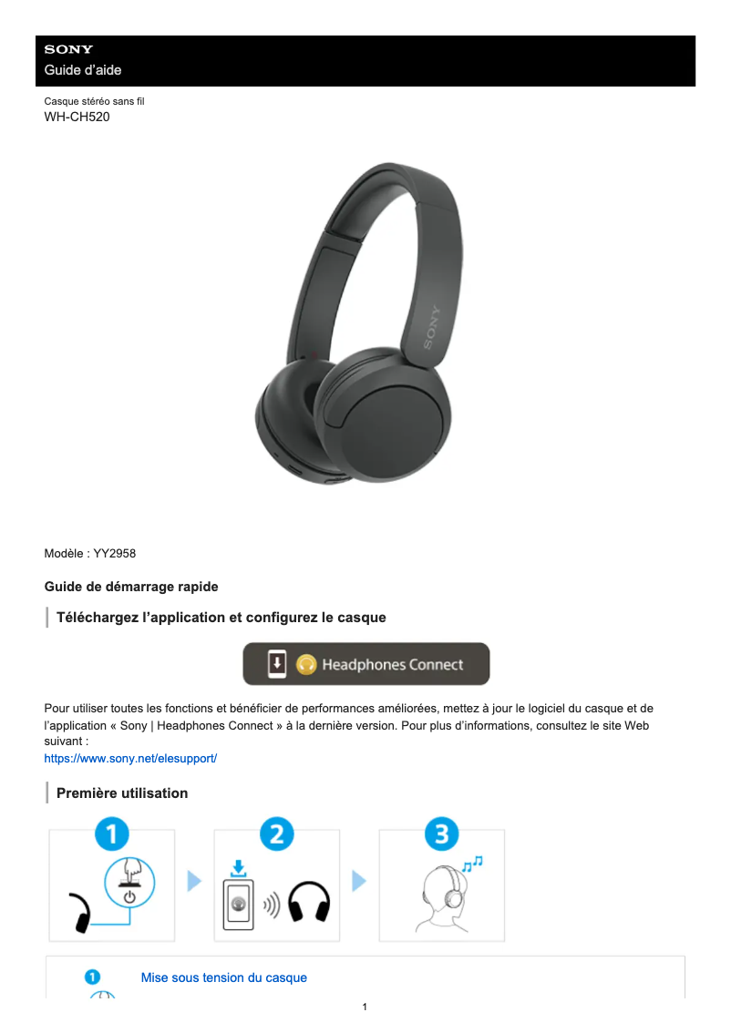 Page 1 de la notice Manuel utilisateur Sony WH-CH520