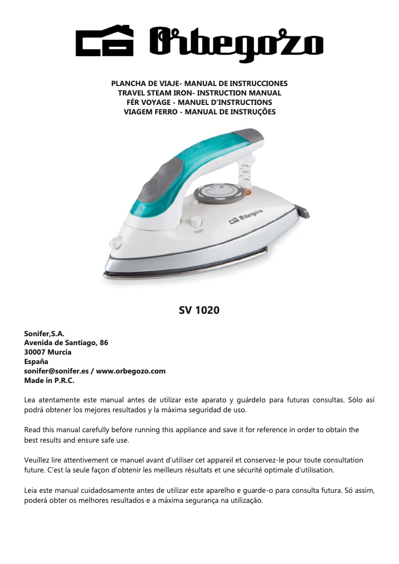Page 1 de la notice Manuel utilisateur Orbegozo SV 1020