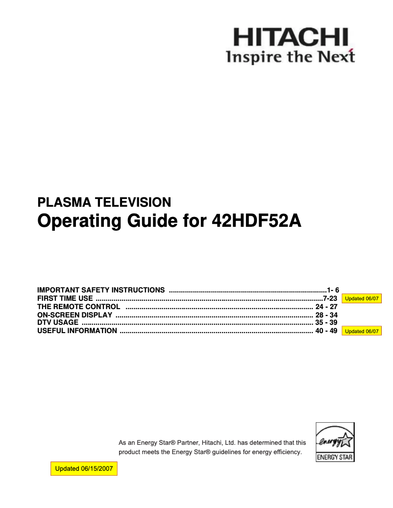 Image de la première page du manuel de l'appareil 42HDF52A
