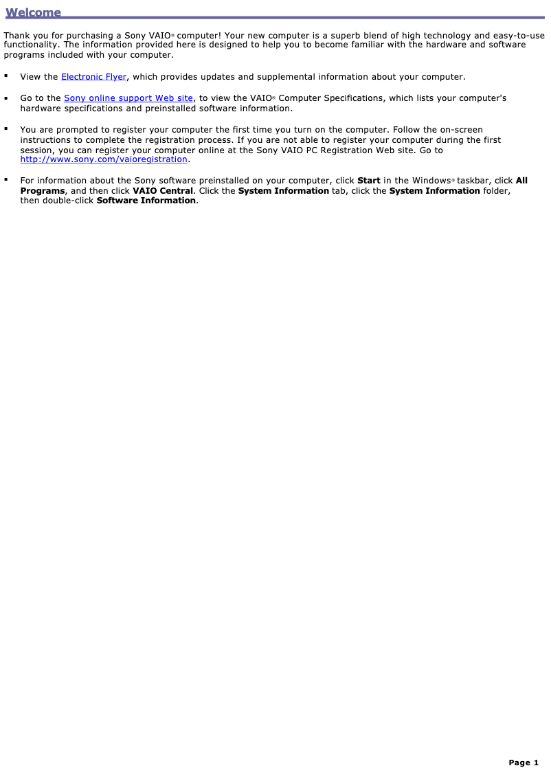 Page 1 de la notice Manuel utilisateur Sony Vaio VGC-RB64G