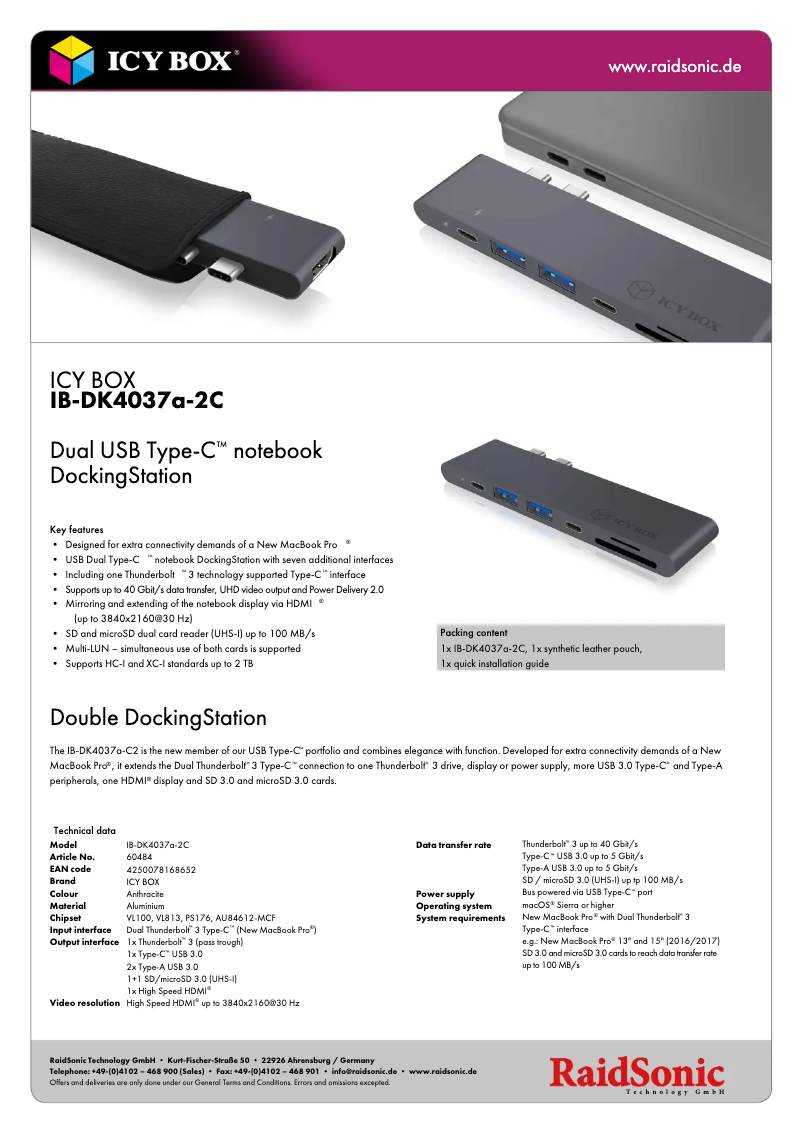 Page n°1 - Fiche technique Icy Box IB-DK4037a-2C