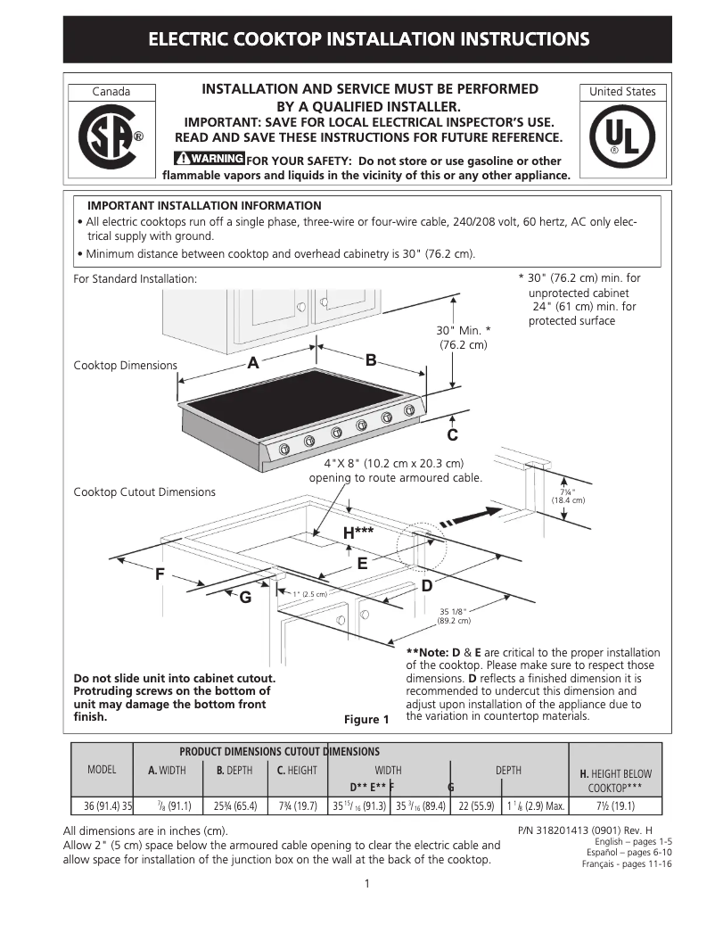 Page n°1 - Guide d'installation Electrolux ICON E36EC75HSS