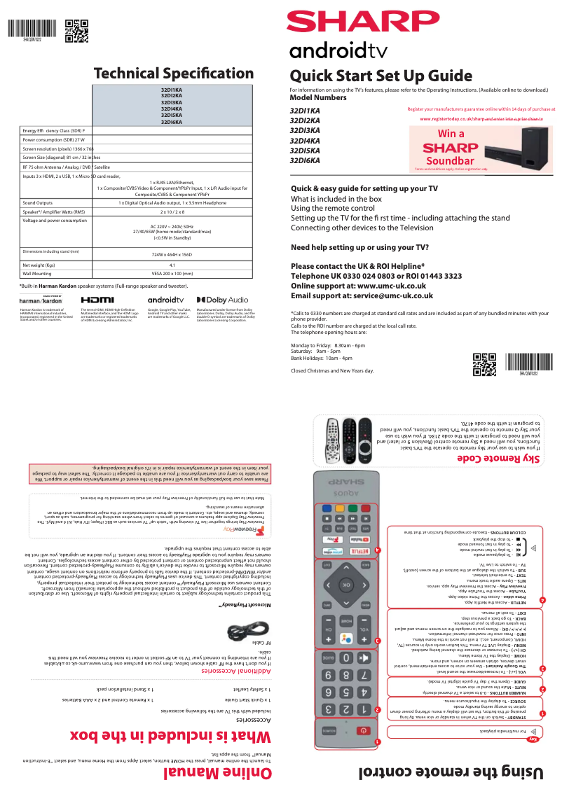 Page 1 de la notice Guide de démarrage rapide Sharp 32DI4KA