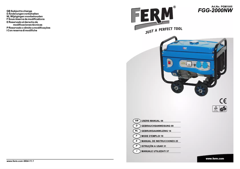 Page 1 de la notice Manuel utilisateur Ferm FGG-2000NW