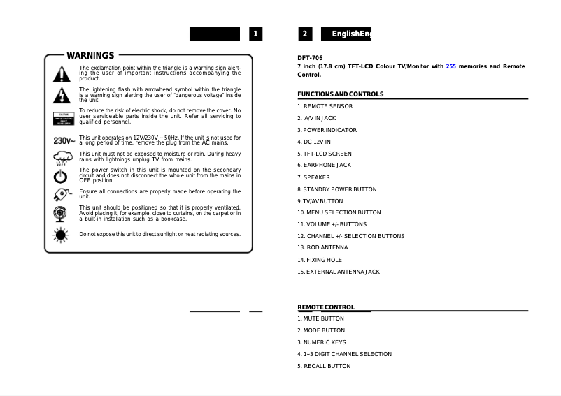 Page 1 de la notice Manuel utilisateur Denver DFT-706