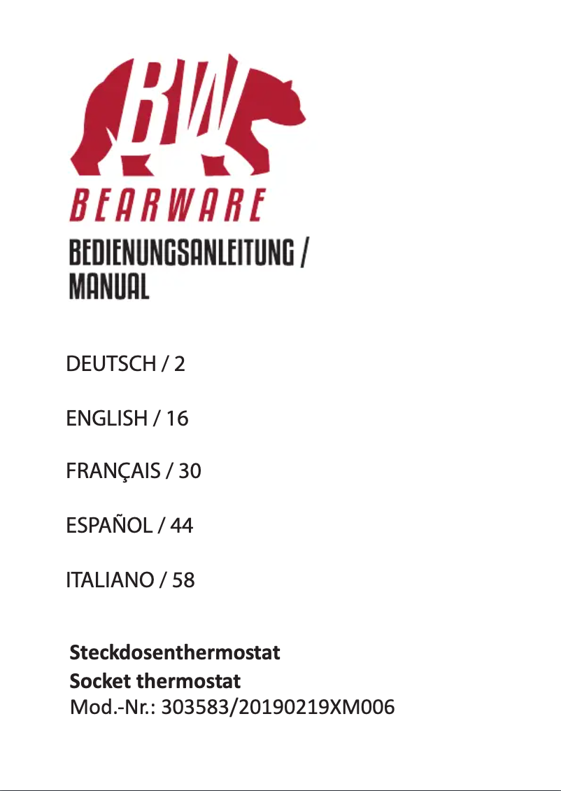 Page n°1 - Manuel utilisateur Bearware 303583