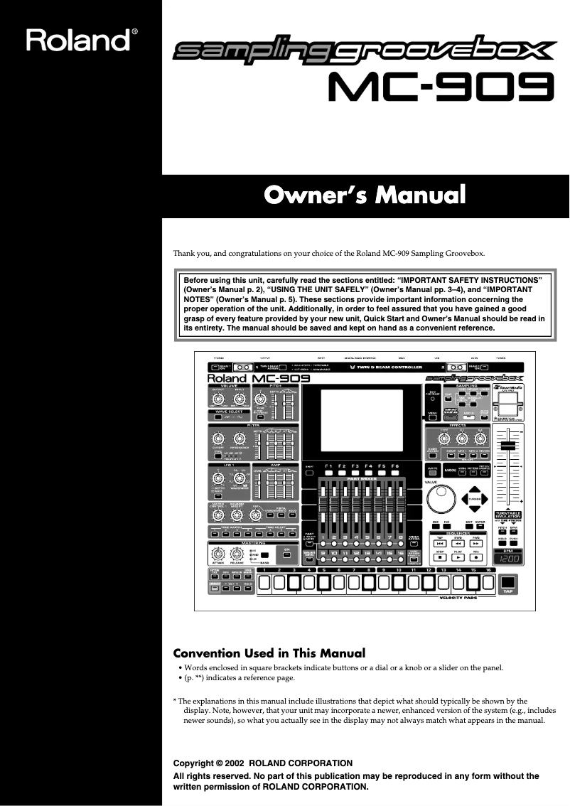 Image de la première page du manuel de l'appareil MC-909