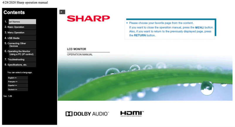 Page 1 de la notice Manuel utilisateur Sharp 8M-B120C