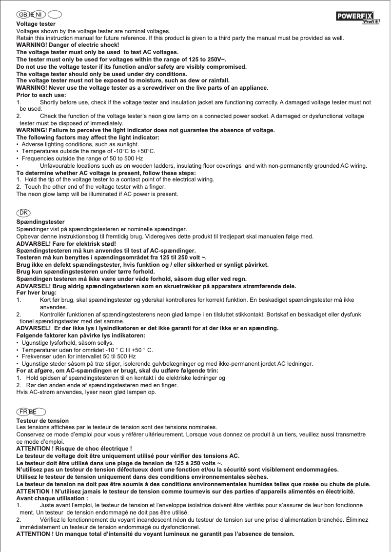Page 1 de la notice Manuel utilisateur Powerfix Z31036
