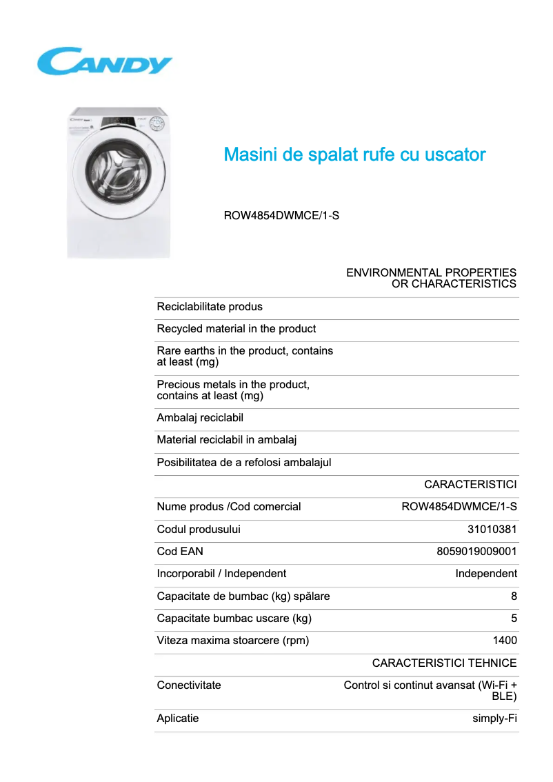Image de la première page du manuel de l'appareil ROW4854DWMCE/1-S