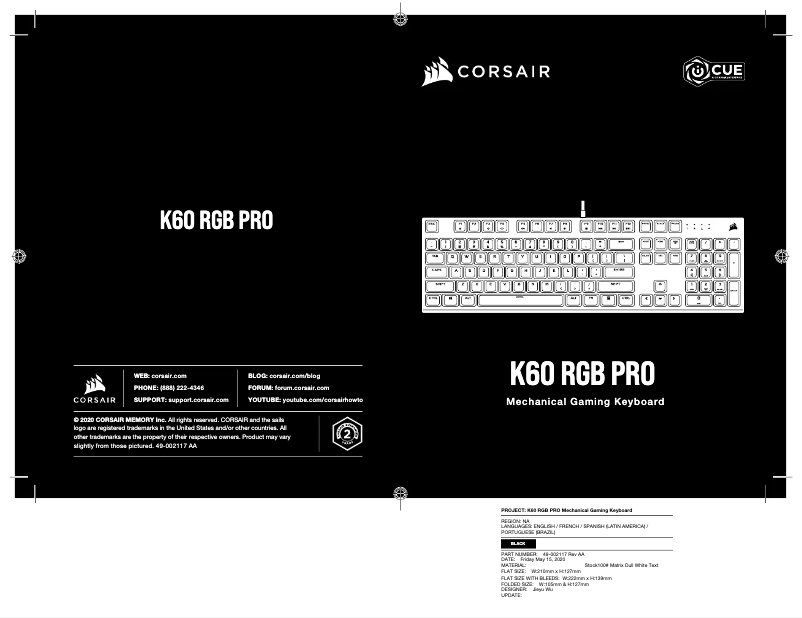 Page 1 de la notice Manuel utilisateur Corsair K60 RGB Pro