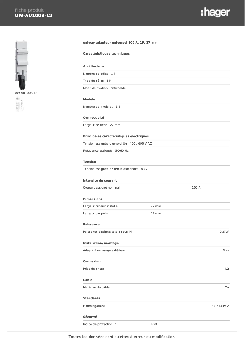 Image de la première page du manuel de l'appareil UW-AU100B-L2