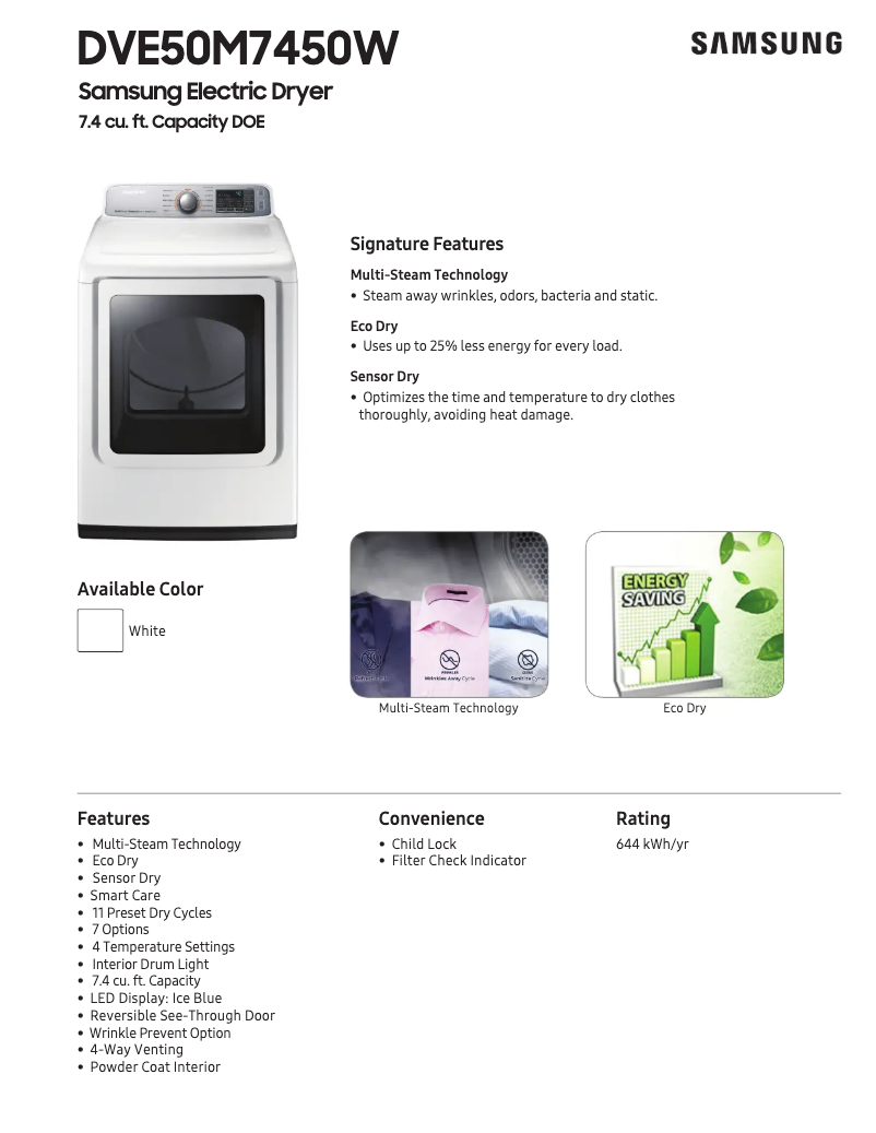 Page n°1 - Fiche technique Samsung DVE50M7450