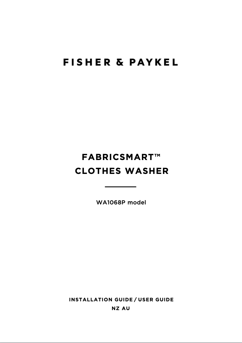 Page 1 de la notice Guide d'installation Fisher & Paykel WA1068P1