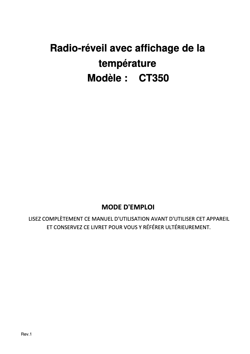 Page 1 de la notice Manuel utilisateur Thomson CT350