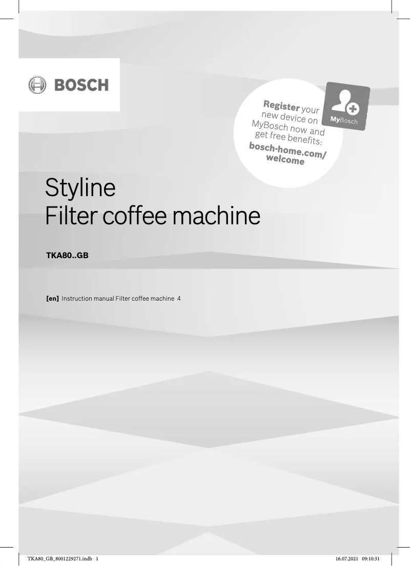 Page 1 de la notice Manuel utilisateur Bosch TKA8011GB