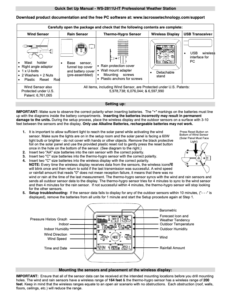 Page n°1 - Guide de démarrage rapide La Crosse Technology WS-2811BRN-IT