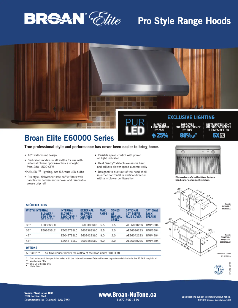 Page 1 de la notice Brochure Broan Elite E6036S