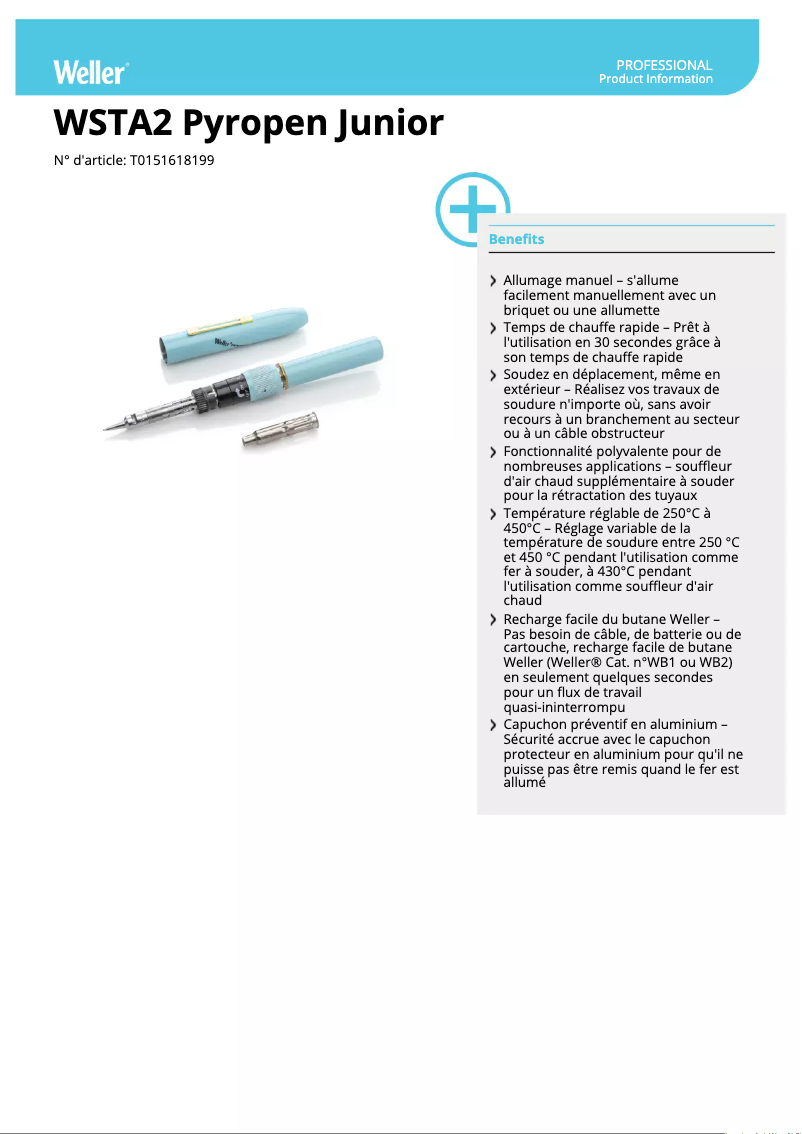 Page 1 de la notice Fiche technique Weller Pyropen Jr.
