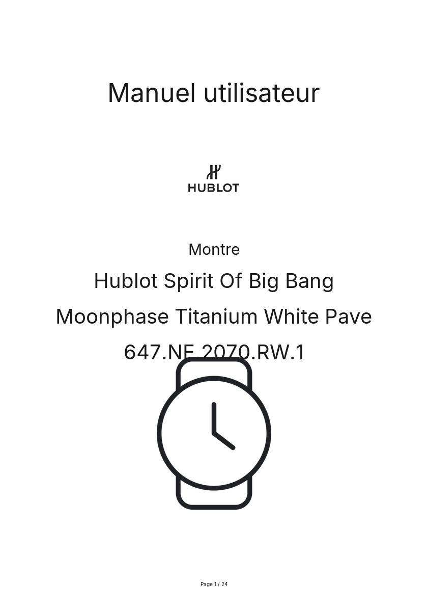 Image de la première page du manuel de l'appareil Spirit Of Big Bang Moonphase Titanium White Pave 647.NE.2070.RW.1