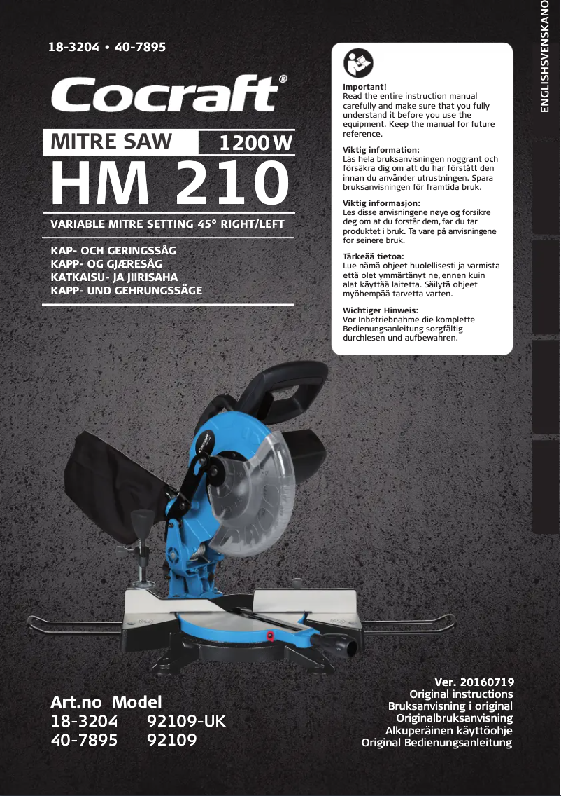 Page n°1 - Manuel utilisateur Cocraft HM 210