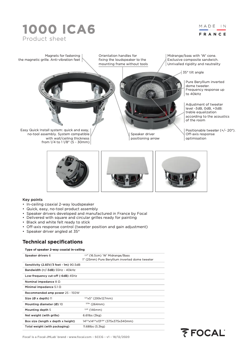 Página 1 del manual Ficha técnica Focal 1000 ICA 6