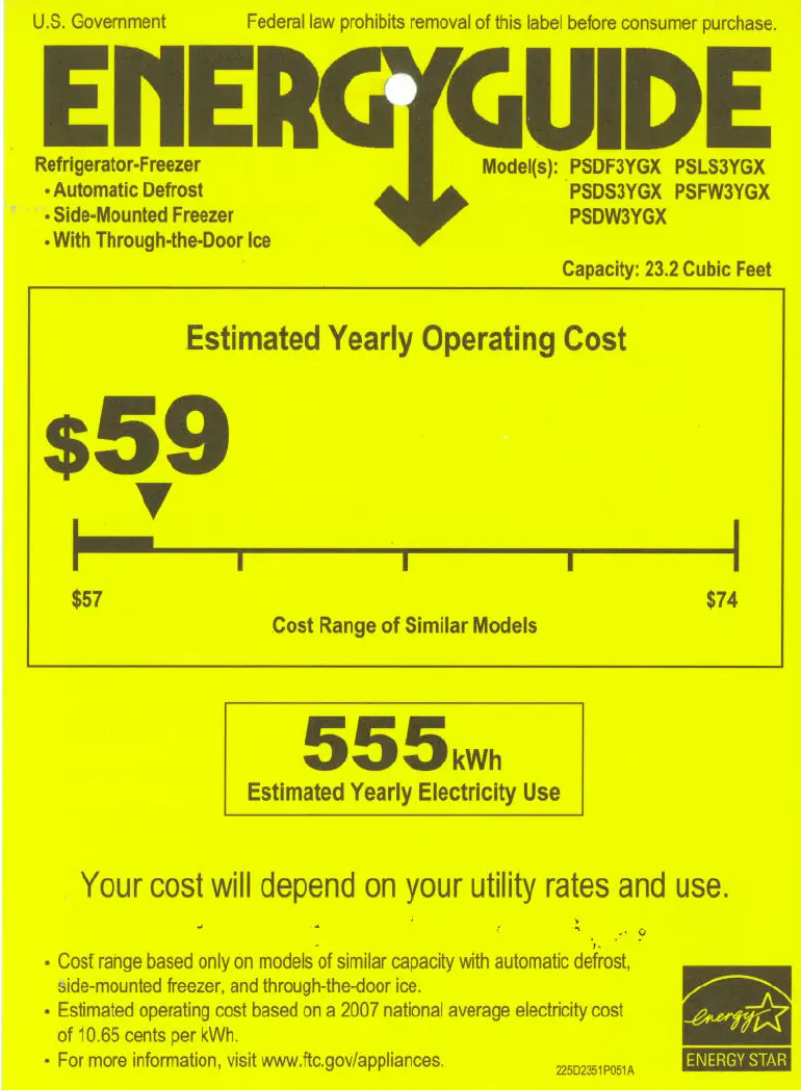 Page n°1 - Label énergétique GE PSDF3YGXWW