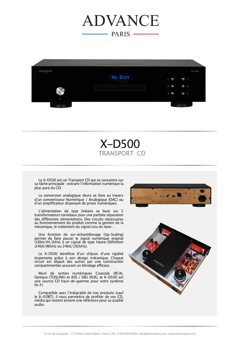 Página 1 del manual Ficha técnica Advance X-D500