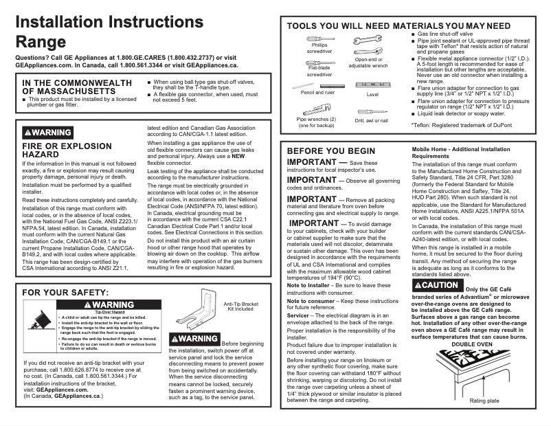Page 1 de la notice Guide d'installation GE JGSS86SPSS