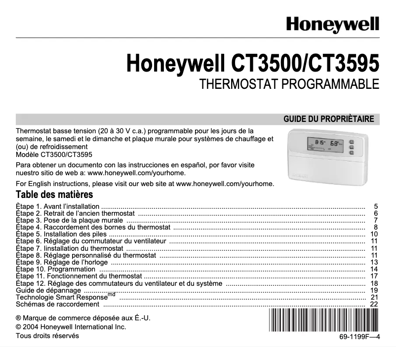 Page n°1 - Manuel utilisateur Honeywell CT3595