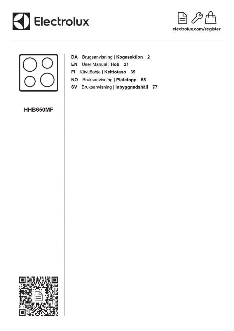 Page 1 de la notice Manuel utilisateur Electrolux HHB650MF