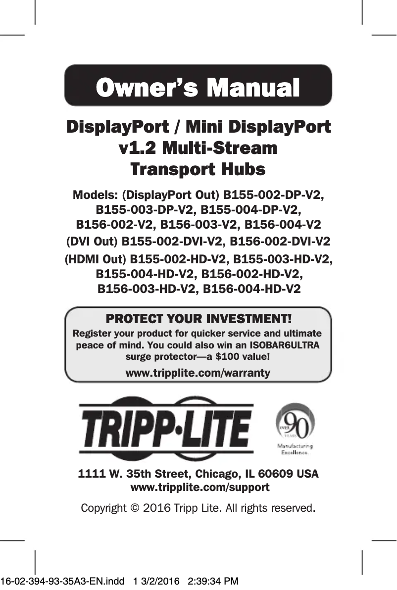Page 1 de la notice Manuel utilisateur Tripp Lite B155-002-DVI-V2