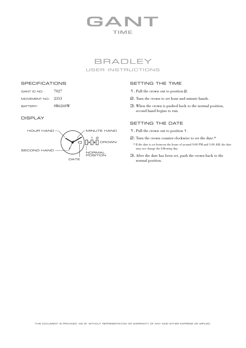 Page 1 de la notice Manuel utilisateur Gant Bradley 7027