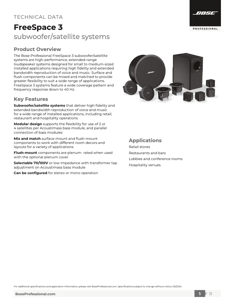 Page 1 de la notice Fiche technique Bose FreeSpace 3