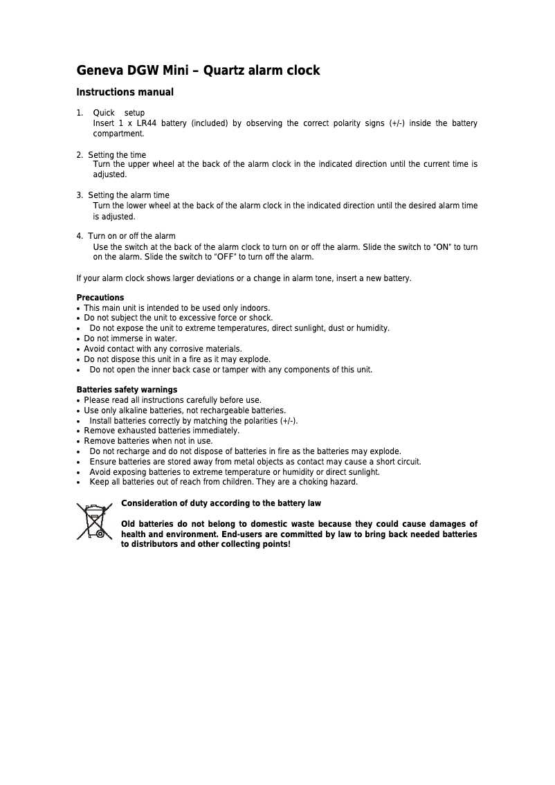 Page n°1 - Manuel utilisateur Techno Line Geneva DGW Mini