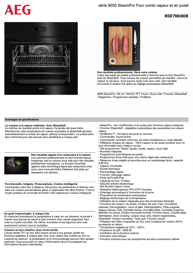 Page 1 de la notice Fiche technique AEG BSE798380B