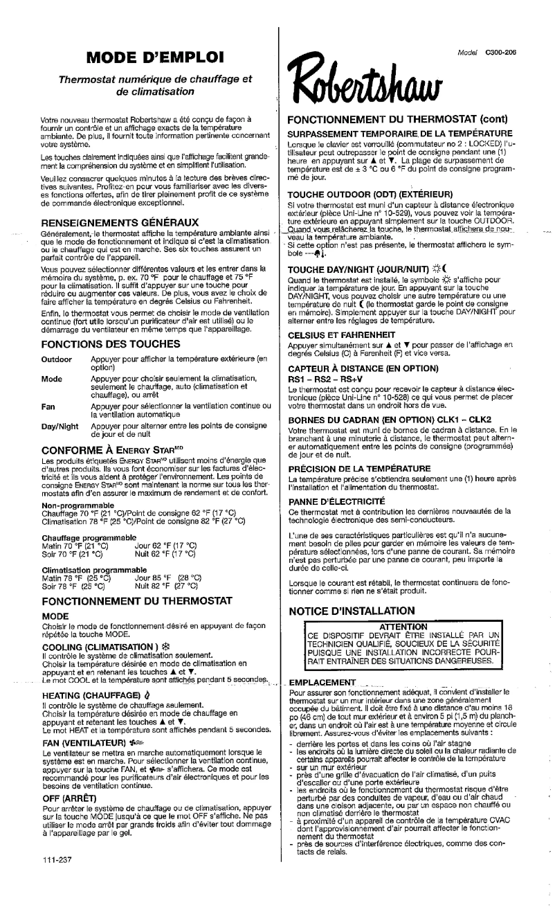 Image de la première page du manuel de l'appareil C300-206