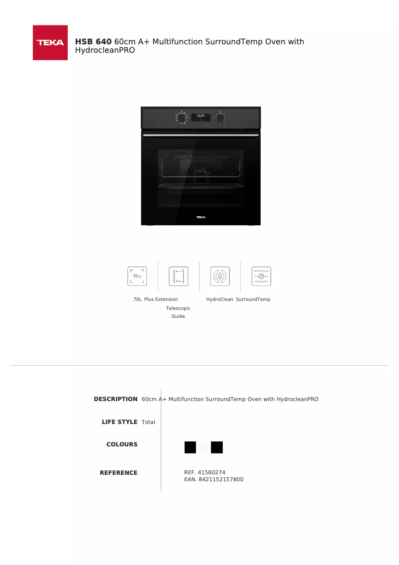 Page 1 de la notice Fiche technique Teka HSB 640