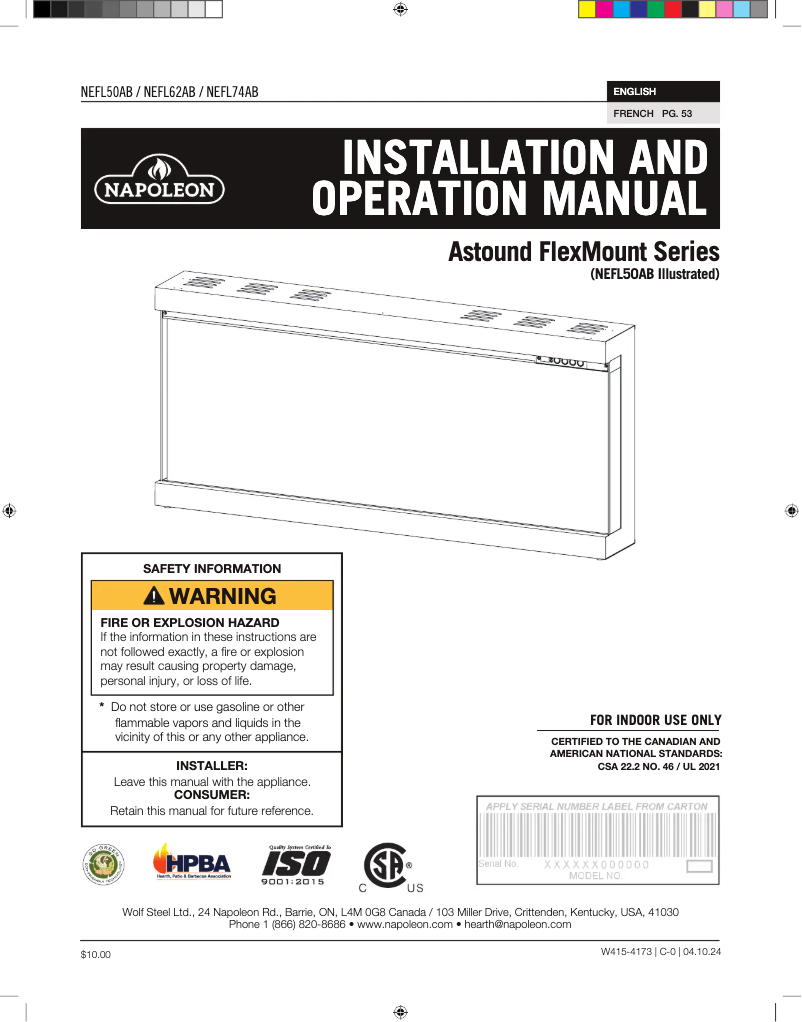 Page 1 de la notice Manuel utilisateur Napoleon Astound FlexMount NEFL50AB