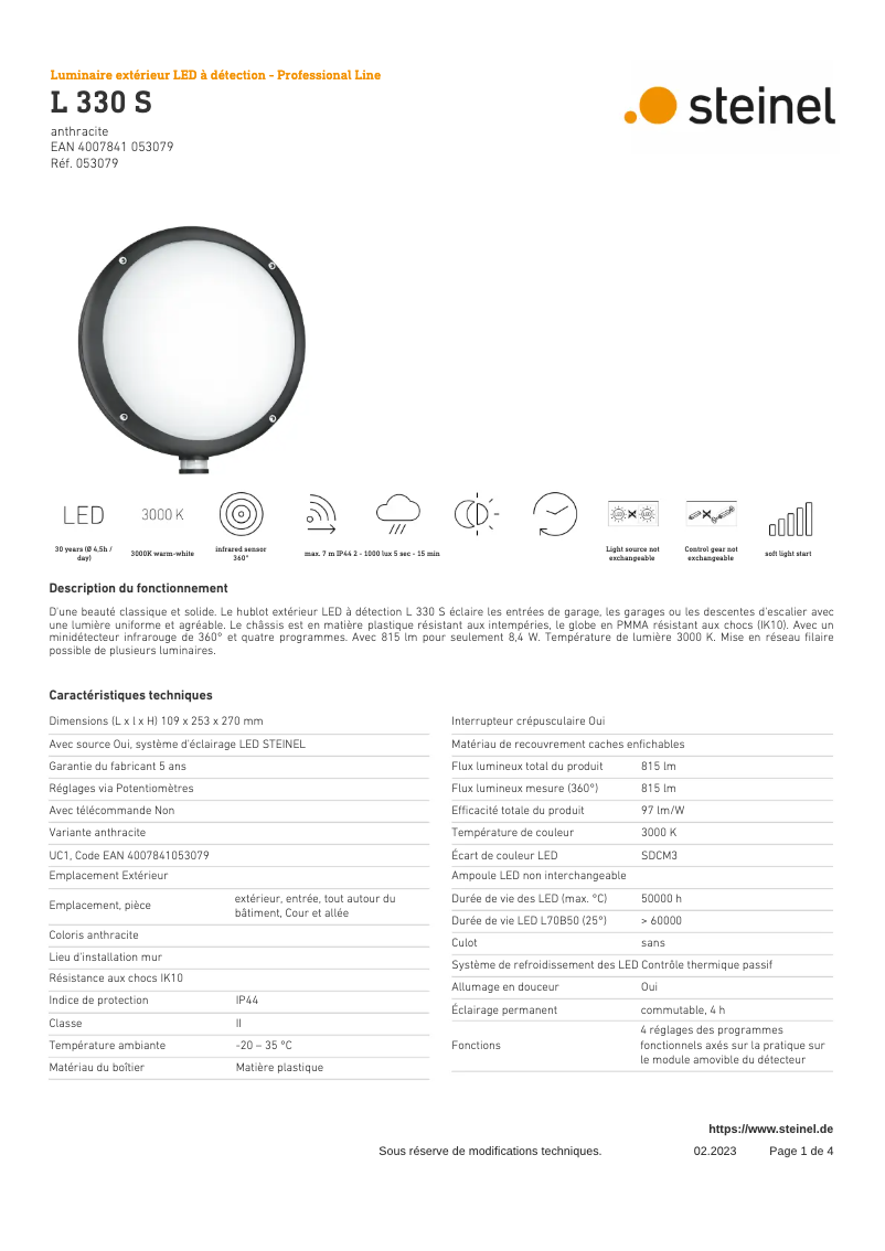 Image de la première page du manuel de l'appareil L 330 S