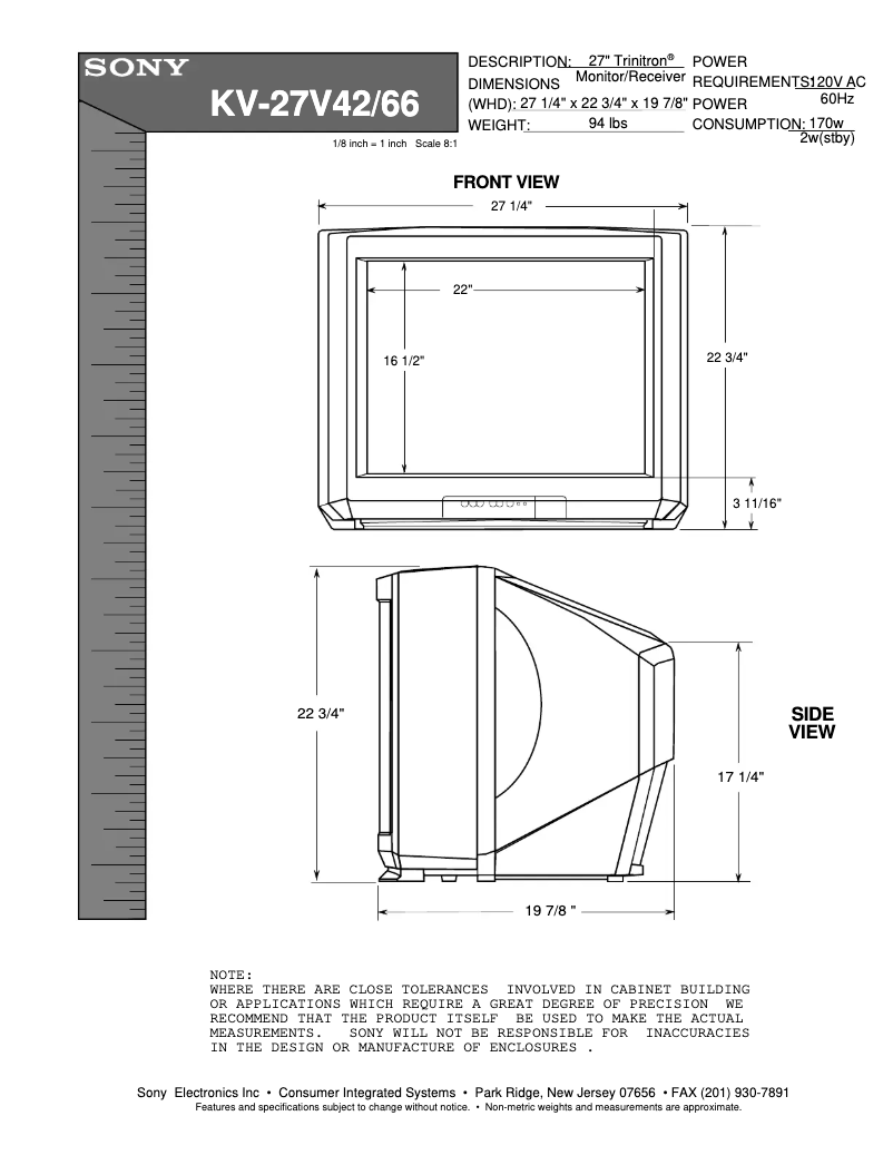 Page 1 de la notice Guide d'installation Sony KV-27V42