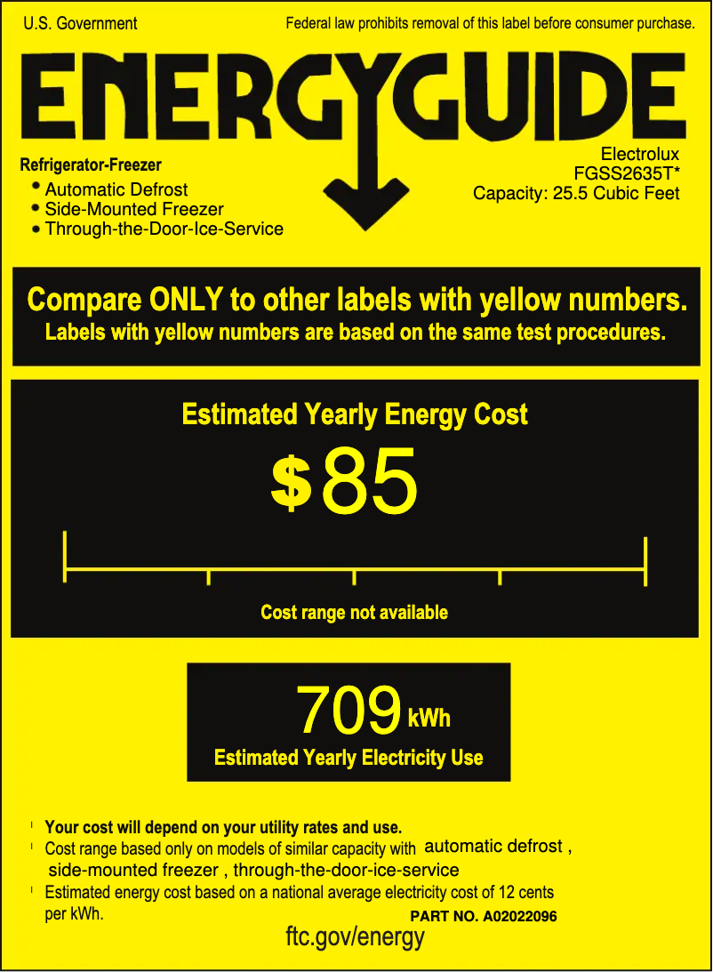 Page 1 de la notice Label énergétique Frigidaire FGSS2635TD